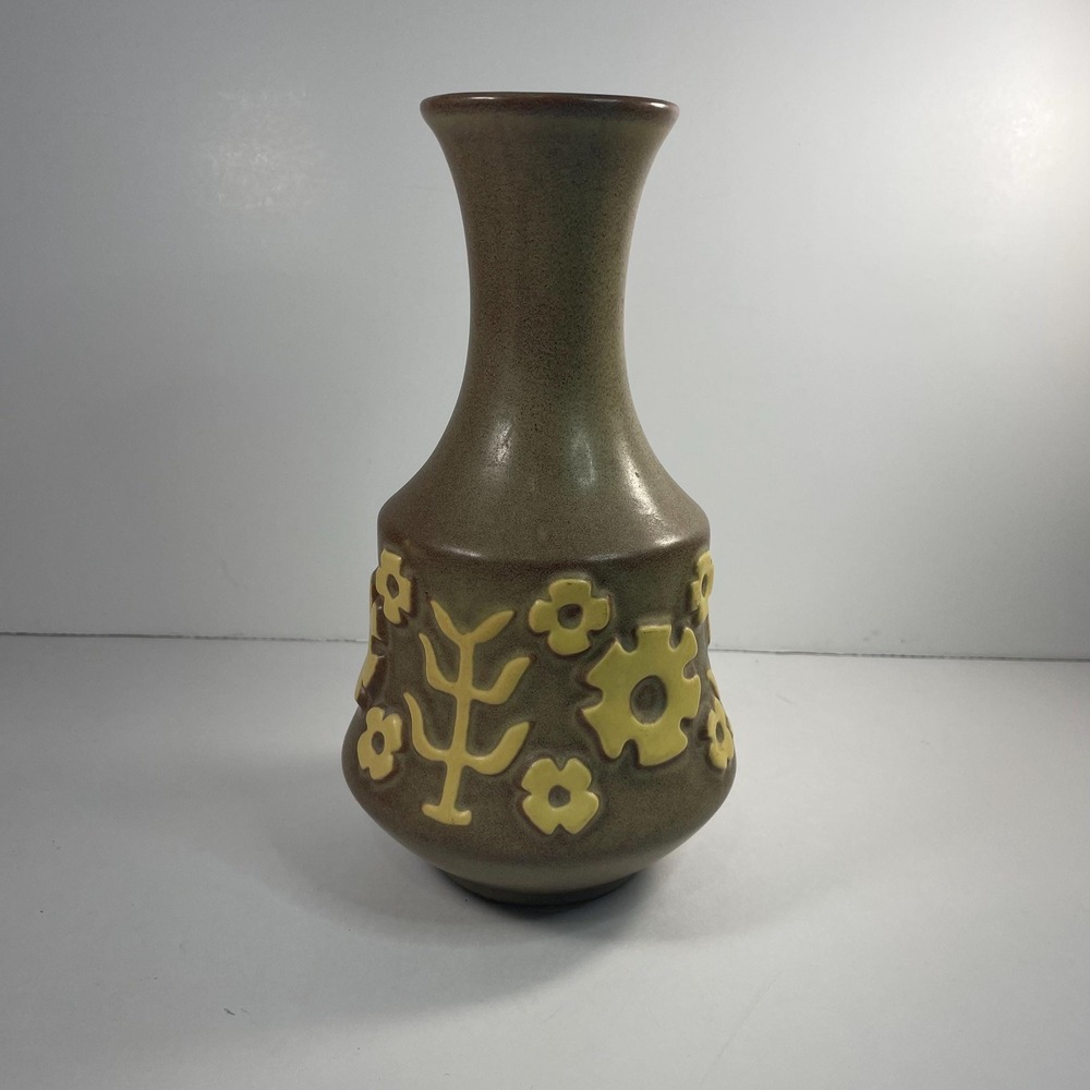 VTG hyalyn Pottery USA MCM Vase #619 Danish Tree of Life Blossoms 10 in SCARCE